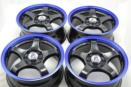 New DDR Fuzion 15x6.5 4x100/114.3 38mm Black Blue Lip 15" Wheels Rims (S... - $639.00