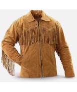 Men’s Brown Genuine Suede Leather Jacket With Fringe Western jacket Cowb... - $63.36+