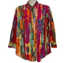 Vintage H Bar C Bright Colorful Abstract Pearl Snap Men&#39;s 16.5 33 Western Shirt - £46.25 GBP