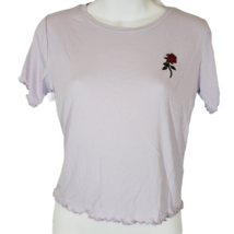 Wild Fable Womens Lilac Rose Embroidered Short Sleeve T Shirt Tee Top Size L - £8.66 GBP
