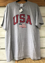 NWT Old Varsity Brand Adult L &quot;USA&quot; Flag T-Shirt Heathered Gray Red Whit... - £9.94 GBP