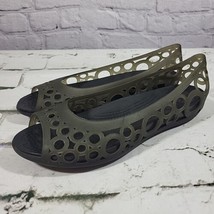 Crocs Womens Adrina Jelly Flats Olive Green Slip On Peep Toe Shoes Size 9W EUC  - £18.59 GBP