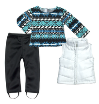 Doll Clothes Ikat Top Pants White Puffer Vest by Sophia&#39;s Fits American ... - $19.79