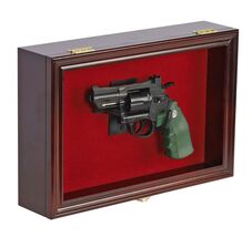 Gun Display Case Wood Handgun Pistol Revolver 98% UV Lock Shadow Box Cab... - $83.96