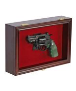 Gun Display Case Wood Handgun Pistol Revolver 98% UV Lock Shadow Box Cab... - $83.96