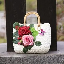 New 2021 Designer High Quality Fashion Flower Straw Beach Bag Ladies Rattan Wove - £131.19 GBP