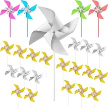 24 Pieces Diy Paper Pinwheels Handmade White Blank Paper Pinwheels For Boys And  - £17.17 GBP