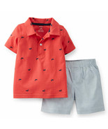 Carters Baby Boys 2- Pc Blue Striped Short Polo Shirt Set Orange Whales ... - £10.89 GBP