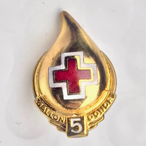Blood Donor 5 Gallon Pin Red Cross Gold Tone Enamel - $12.88