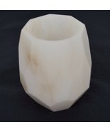 Alabaster Stone Hand Made Carved Vase Jar Geometric Faceted  Signed - $73.76