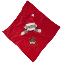 Baby Starters Red Sock Monkey My First Christmas Lovey Security Blanket Rattles - £13.54 GBP