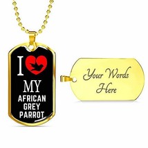 Bird Owner Gift African Grey Parrot Necklace Stainless Steel Or 18k Gold Dog Tag - £47.96 GBP