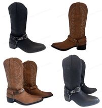 Brand New Men&#39;s Cowboy Boots Mid Calf Western Chain Buckle Harness Dress... - $48.92 CAD+