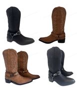Brand New Men&#39;s Cowboy Boots Mid Calf Western Chain Buckle Harness Dress... - $48.92 CAD+