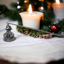 Vtg Pewter Metal Snowman Candle Snuffer 6.5in Long 2.5in Tall Holiday Decor - £7.47 GBP
