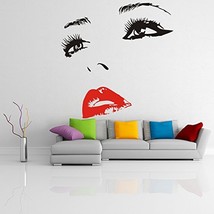 ( 63&#39;&#39; x 61&#39;&#39;) Vinyl Wall Decal Womens Face with Hot Lips Silhouette / S... - $97.56