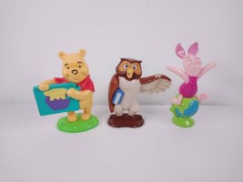 3 Disney Winnie The Pooh Figures: Piglet on Globe, Owl with Book, Pooh w... - $7.85
