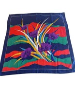 Silky Scarf Shawl Bright Multicolor Floral 34&quot; Square Purple Poppies - $17.81