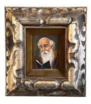 Fine Old Framed Jewish Oil Painting on Board of a Rabbi Reading - £317.69 GBP