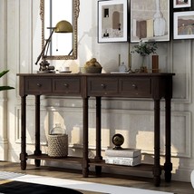 Merax Espresso Wood Narrow Console Table With Drawers And Bottom Shelf, 1 Set - £246.69 GBP