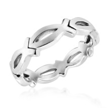 Plain Christian Fish Eternity Loop Sterling Silver Promise Ring-9 - £15.18 GBP