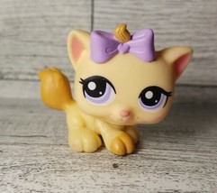 Littlest Pet Shop LPS #1337 Orange Petriplets Kitten Cat Purple Eyes Bow Hasbro - £4.48 GBP