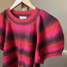 Universal Thread Sweater Small Red Striped Short Puff Sleeves Shirt Top - $9.89