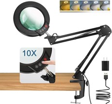 10X Magnifying Glass with Light and Clamp, Real Glass Stand Lighted Magn... - £37.96 GBP