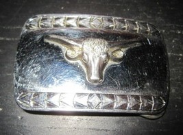 Vintage WESTERN COWBOY BULL Head Horns Metal Belt Buckle - £23.46 GBP