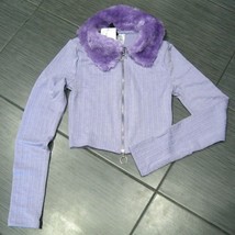H&amp;M Lavender Cardigan Jacket with Faux Fur Collar EXTRA Small XS New w/Tag NWT - £19.65 GBP