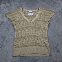 Ann Taylor Loft Shirt Womens XS Brown Cap Sleeve VNeck Pullover Crochet Knit Top - £15.62 GBP