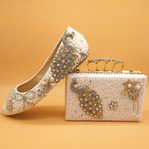 White  Women wedding shoes with matching bags bride High heels platform shoes Pe - £168.61 GBP