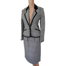 Vintage Houndstooth Plaid Skirt Suit Black White Velvet Trim Jacket 70s S - $54.00