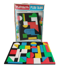 Milton Bradley Playskool Play Tiles Peg Board &amp; Tiles Many Shapes Colors 1980 - £10.62 GBP