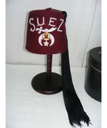 Vintage Suez Fez Masonic Shriners Cap Hat with Hard Case &amp; 2 Tassels Rhi... - €198,89 EUR