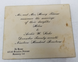 Wedding Announcement Helen Throm Archie Kehr 1914 St. Louis Missouri Sca... - £15.27 GBP