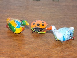 Three Vintage Tin Toys. Duck, Goose and Lady Bug - $19.80