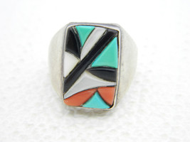 Richard &amp; Geneva Terraza Zuni Signed Sterling Silver Inlay Ring 10g Size... - $147.02