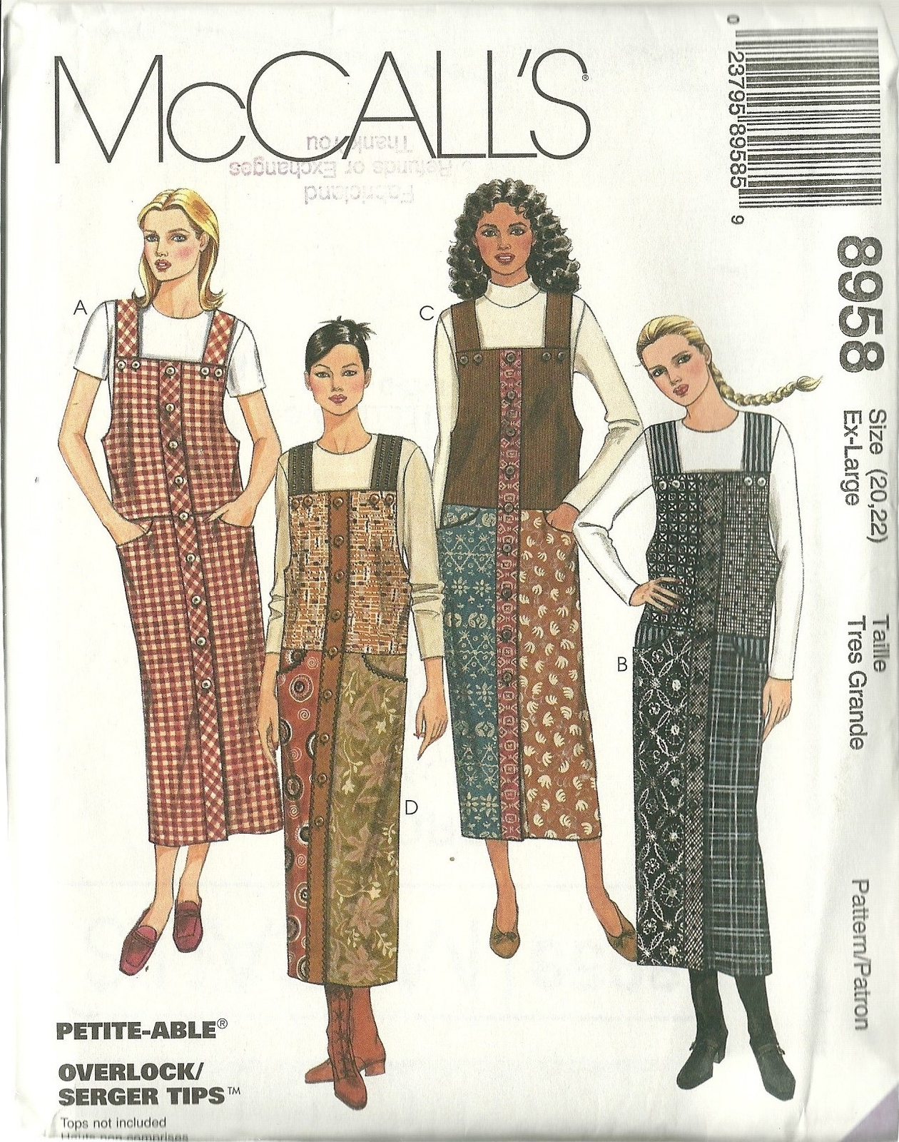 McCall's Sewing Pattern 8958 Misses Womens Jumper Size 20 22 New Uncut - $9.99