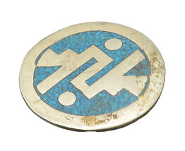 SOUTHWESTERN 925 Silver Vintage Inlaid Turquoise Patterned Pendant PT13024 - $58.64