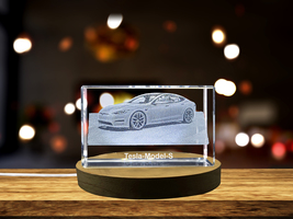 LED Base included | Electrifying Elegance: Tesla Model S - 3D Engraved Crystal - £31.26 GBP+