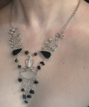 Bib necklace, silver bib necklace, tribal necklace, Onyx Necklace, silver (V255) - £8.95 GBP