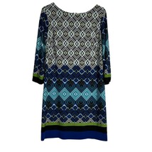 Donna Ricco Dress Womens 8 Blue White Black Geometric Midi Shift Cocktai... - $24.99