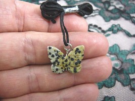 (an-but-8) BUTTERFLY White black spotted spots carving Pendant NECKLACE ... - $7.70