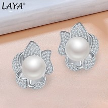 Natural Pearl Earrings For Women Pure 925 Sterling Silver High Quality Clear Cub - £41.00 GBP