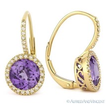 2.68ct Round Cut Amethyst Diamond Leverback Dangling Earrings in 14k Yellow Gold - £603.60 GBP