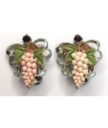 Vintage Cluster of Grapes Clip on Earrings Unsigned Plastic Metal Rhines... - $29.99