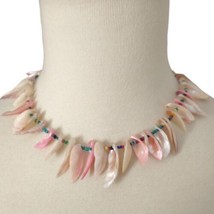 Vintage 80s Seashell Puka Necklace Shards Shells Mother Of Pearl Beach C... - £15.88 GBP