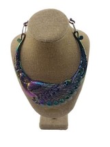 Vintage Carved Peacock Chunky Statement Collar Choker Necklace Colorful - £15.47 GBP