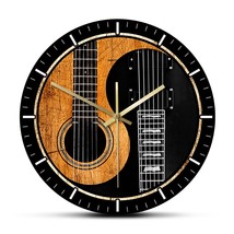 Yin Yang Guitar Bass Printed Wall Clock Acoustic Guitar Silent Non-ticking Wall  - £32.79 GBP